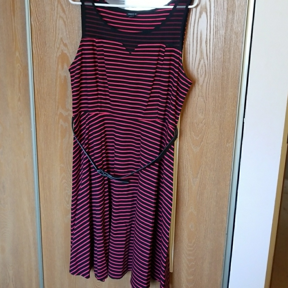 Torrid Stretch striped pink/black dress with belt